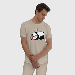 Пижама хлопковая мужская Дрыхнущая панда, цвет: миндальный — фото 2