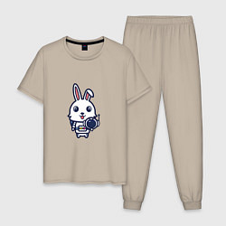 Пижама хлопковая мужская Кролик - Космонавт, цвет: миндальный