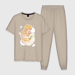 Пижама хлопковая мужская Takemicchi, цвет: миндальный