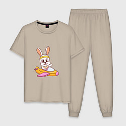 Пижама хлопковая мужская Кролик Пилот, цвет: миндальный