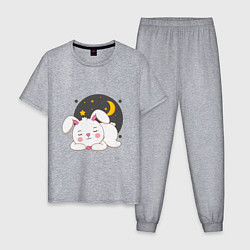 Пижама хлопковая мужская Спящий Зайка, цвет: меланж
