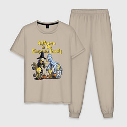 Пижама хлопковая мужская Halloween in the Simpsons Family, цвет: миндальный