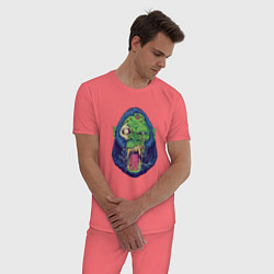 Пижама хлопковая мужская Горилла - зомби, цвет: коралловый — фото 2