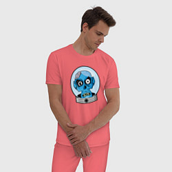 Пижама хлопковая мужская Череп инопланетянина, цвет: коралловый — фото 2