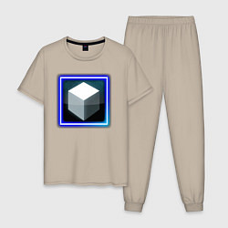 Мужская пижама Белый геометрический куб с сиянием