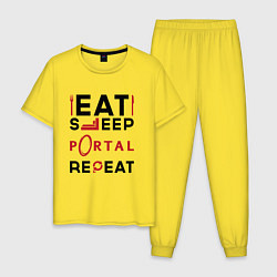 Пижама хлопковая мужская Надпись: eat sleep Portal repeat, цвет: желтый