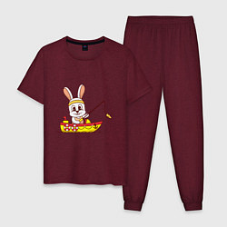 Пижама хлопковая мужская Кролик рыбак, цвет: меланж-бордовый