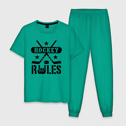 Пижама хлопковая мужская Хоккей рулит, цвет: зеленый