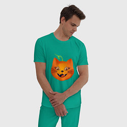 Пижама хлопковая мужская Рыжий кот Джек похож на тыкву, Хэллоуин, цвет: зеленый — фото 2