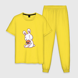 Пижама хлопковая мужская Кролик и гамбургер, цвет: желтый