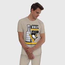 Пижама хлопковая мужская Питтсбург Пингвинз НХЛ, цвет: миндальный — фото 2
