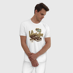 Пижама хлопковая мужская Винтаж авто ночной круиз, цвет: белый — фото 2