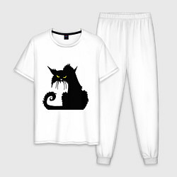 Пижама хлопковая мужская Black cat, цвет: белый