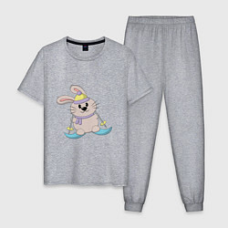 Пижама хлопковая мужская Кролик - лыжник, цвет: меланж