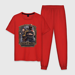 Пижама хлопковая мужская Атрей и Кратос GoW Ragnarok, цвет: красный