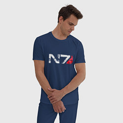 Пижама хлопковая мужская Mass Effect N7 - Logotype, цвет: тёмно-синий — фото 2