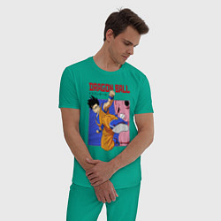 Пижама хлопковая мужская Dragon Ball - Сон Гоку - Удар, цвет: зеленый — фото 2