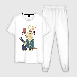 Пижама хлопковая мужская Кролик самурай с мечом, цвет: белый