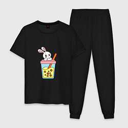 Пижама хлопковая мужская Кролик с напитком, цвет: черный