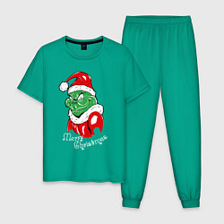 Пижама хлопковая мужская Merry Christmas, Santa Claus Grinch, цвет: зеленый