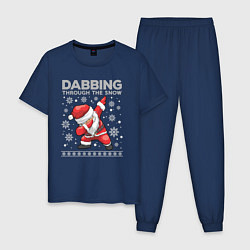 Пижама хлопковая мужская Through the snow Santa dabbing, цвет: тёмно-синий