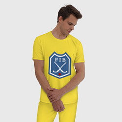 Пижама хлопковая мужская Хоккей с мячом - лого, цвет: желтый — фото 2