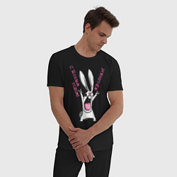 Пижама хлопковая мужская Год кролика, с новым годом, кролики, цвет: черный — фото 2