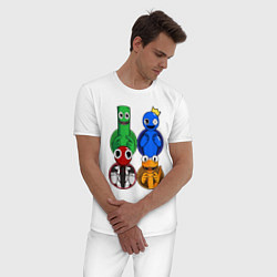 Пижама хлопковая мужская Радужные друзья: Зеленый, Синий, Оранжевый и Красн, цвет: белый — фото 2