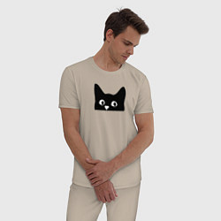 Пижама хлопковая мужская Морда выглядывающего кота, цвет: миндальный — фото 2