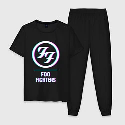 Пижама хлопковая мужская Foo Fighters glitch rock, цвет: черный