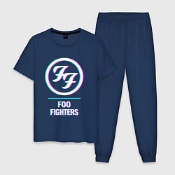 Пижама хлопковая мужская Foo Fighters glitch rock, цвет: тёмно-синий