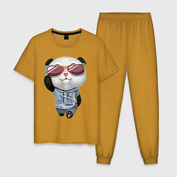Пижама хлопковая мужская Прикольный пандёныш в темных очках и наушниках, цвет: горчичный