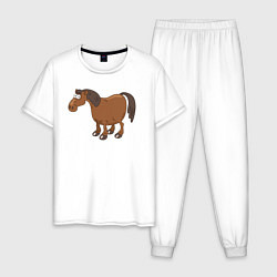 Пижама хлопковая мужская Забавный конь, цвет: белый