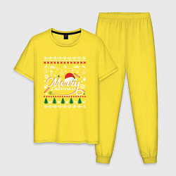 Пижама хлопковая мужская Счастливого Нового Года и Рождества, цвет: желтый