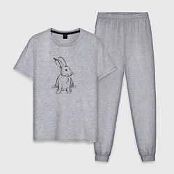 Пижама хлопковая мужская Контурный заяц, цвет: меланж