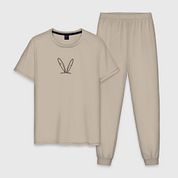 Пижама хлопковая мужская Ушки зайца контур, цвет: миндальный