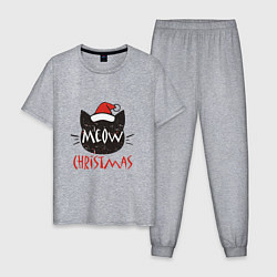 Пижама хлопковая мужская Meow - Christmas, цвет: меланж