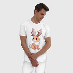 Пижама хлопковая мужская Кролик с рожками - кролик олень, цвет: белый — фото 2