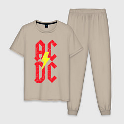 Пижама хлопковая мужская AC DC logo, цвет: миндальный