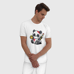 Пижама хлопковая мужская Панда - крутой художник! Cutie, цвет: белый — фото 2