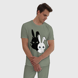 Пижама хлопковая мужская Милый кролик - ангелочек или дьяволёнок?, цвет: авокадо — фото 2