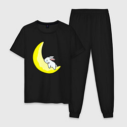 Пижама хлопковая мужская Кролик на полумесяце, цвет: черный