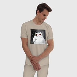 Пижама хлопковая мужская Мрачный кот очень напряжён, цвет: миндальный — фото 2