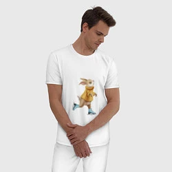 Пижама хлопковая мужская Кролик на коньках, цвет: белый — фото 2
