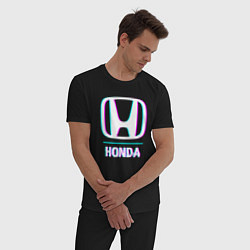 Пижама хлопковая мужская Значок Honda в стиле glitch, цвет: черный — фото 2
