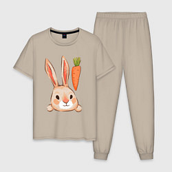 Пижама хлопковая мужская Заяц с морковкой, цвет: миндальный