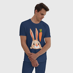 Пижама хлопковая мужская Заяц с морковкой, цвет: тёмно-синий — фото 2