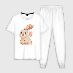 Пижама хлопковая мужская Крольчиха с сердечком, цвет: белый
