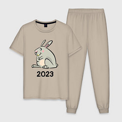 Пижама хлопковая мужская Большой кролик 2023, цвет: миндальный