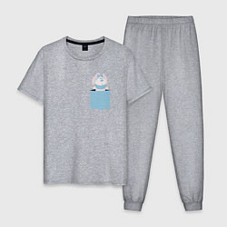 Пижама хлопковая мужская Синий кролик в кармане, цвет: меланж